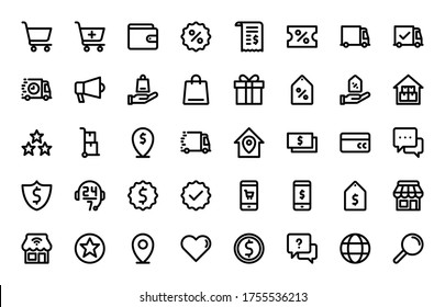 e-commerce basic outline icons set