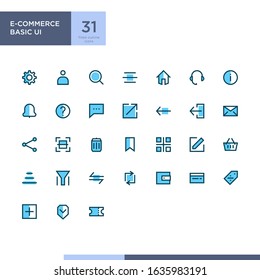 E-commerce basic UI icon pack with filled outline style