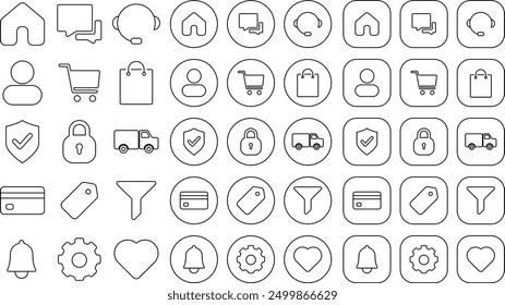 Conjunto de Vector de icono de contorno negro de comercio electrónico