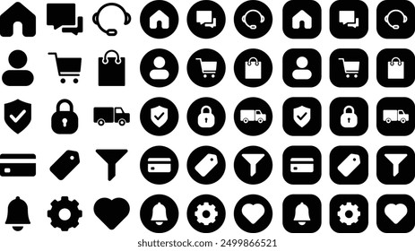 Ecommerce conjunto de Vector de icono sólido negro