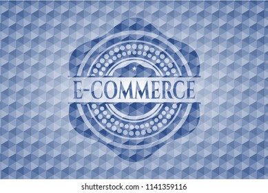 e-commerce blue emblem with geometric pattern background.