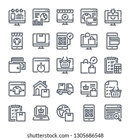 Ecommerce bold line icon set. Online shopping linear icons. Retail outline vector sign collection.