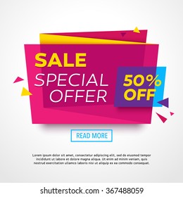 Ecommerce bright vector banner. Nice plastic cards in material design style. Transparent blue, purple and yellow paper.