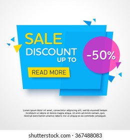 Ecommerce bright vector banner. Nice plastic cards in material design style. Transparent blue, purple and yellow paper.