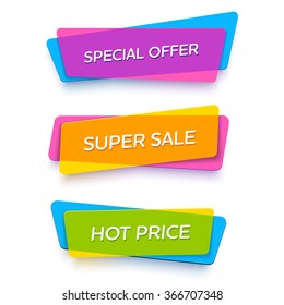 Ecommerce bright vector banner set. Nice plastic cards in material design style. Transparent black, white, red and yellow paper.