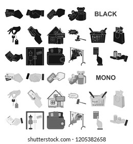 E-commerce and business black icons in set collection for design. Buying and selling vector symbol stock web illustration.