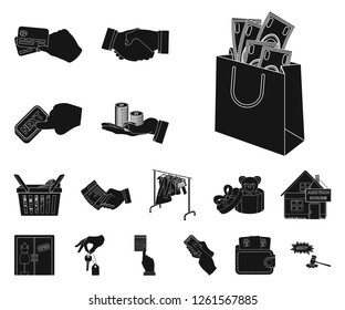 E-commerce and business black icons in set collection for design. Buying and selling vector symbol stock web illustration.