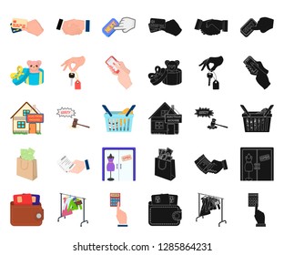 E-commerce and business cartoon,black icons in set collection for design. Buying and selling vector symbol stock web illustration.