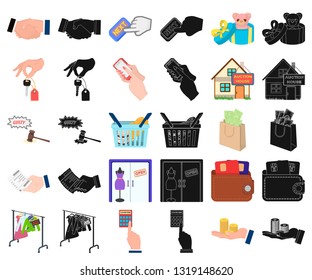 E-commerce and business cartoon,black icons in set collection for design. Buying and selling vector symbol stock web illustration.