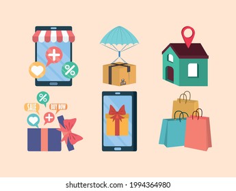 ecommerce entrega de negocio iconos de conjunto de comercio