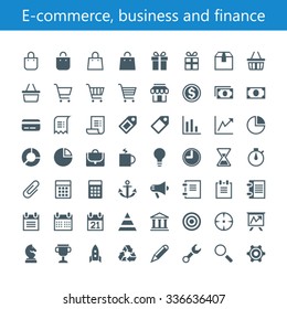 E-commerce, business and finance Icons. 56 glyph icons. Build on 16px grid pixel perfect.