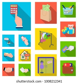 E-commerce and business flat icons in set collection for design. Buying and selling vector symbol stock web illustration.