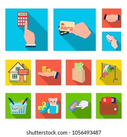 E-commerce and business flat icons in set collection for design. Buying and selling vector symbol stock web illustration.