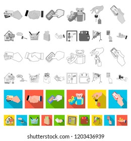 E-commerce and business flat icons in set collection for design. Buying and selling vector symbol stock web illustration.