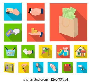 E-commerce and business flat icons in set collection for design. Buying and selling vector symbol stock web illustration.