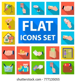 E-commerce and business flat icons in set collection for design. Buying and selling vector symbol stock web illustration.