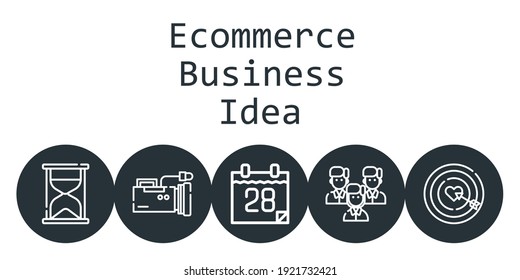 ecommerce concepto de fondo de idea de negocio con iconos de ideas de negocio de ecommerce. Calendario relacionado con los iconos, horquilla, cámara de vídeo, equipo, dardos