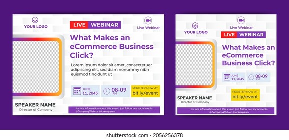 eCommerce Business live webinar banner invitation and social media post template. Business webinar invitation design. Vector EPS 10