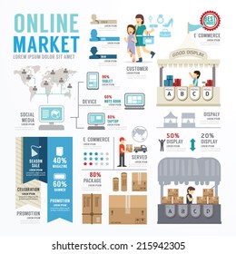 Ecommerce Business Market Online Template Design Infographic . Concept Vector Illustration 