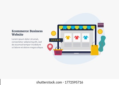 Ecommerce business model, Ecommerce website, Online storefront, Buying selling online - conceptual vector illustration with icons 