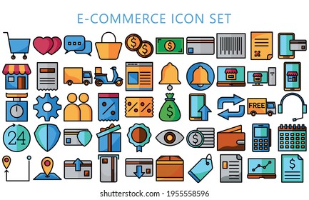 E-commerce business and Online shopping icons collection set, multi color with black outline design for application and websites on white background, Vector illustration EPS 10 ready convert to SVG svg