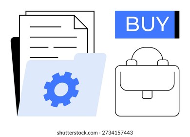 Comercio electrónico, operaciones comerciales, transacciones digitales, organización del lugar de trabajo, gestión de archivos, flujo de trabajo. Documentos, equipo de carpeta comprar maletín de Botón. Comercio electrónico y operaciones comerciales