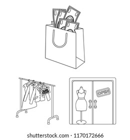 E-commerce and business outline icons in set collection for design. Buying and selling vector symbol stock web illustration.