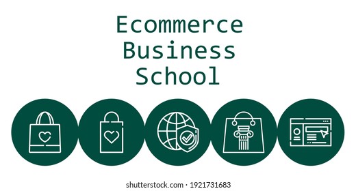 ecommerce business school background concept with ecommerce business school icons. Icons related shopping bag, website, internet