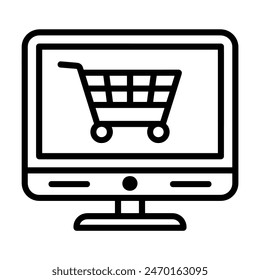 E-commerce Buy PC Shop Basket Icon Outline Black