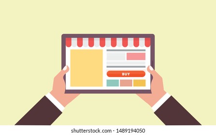 E-commerce buyer. Internet items. Banner between white background,