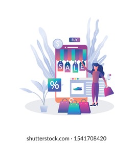 	
E-commerce buyer. Internet items. Banner between white background, between empty space. images isometric vector illustrations. Interacting people