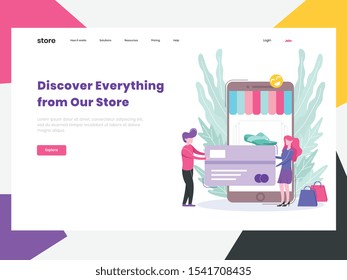 	
E-commerce buyer. Internet items. Banner between white background, between empty space. images isometric vector illustrations. Interacting people