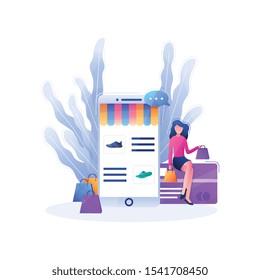 	
E-commerce buyer. Internet items. Banner between white background, between empty space. images isometric vector illustrations. Interacting people