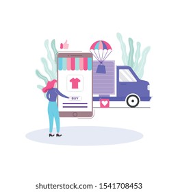 	
E-commerce buyer. Internet items. Banner between white background, between empty space. images isometric vector illustrations. Interacting people