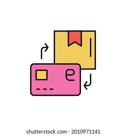 E-commerce car, box, arrow color vector icon.