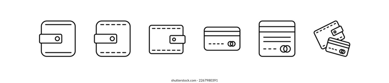 e-commerce card and wallet outline set icon