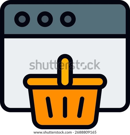 Ecommerce cart vector icon in modern style, digital shopping and online retail illustration for web and app use. Filled Line Icon