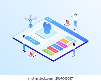 E-Commerce Catalog Upload Isometric Illustration Light Gradient. Suitable for Mobile App, Website, Banner, Diagrams, Infographics, and Other Graphic Assets.