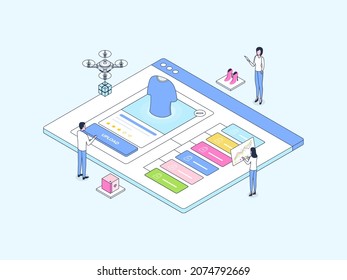 El Catálogo E-Commerce Carga Color lineal Isometric Illustration. Adecuado para aplicaciones móviles, sitio web, banner, diagramas, infografías y otros activos gráficos.