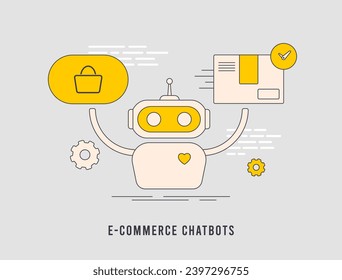 E-commerce chatbot - Offer shopping assistance and ai customer support. Cross-Sell, Upsell with AI. Chatbot to recover abandoned carts, easy order tracking and updates. Isolated vector illustration