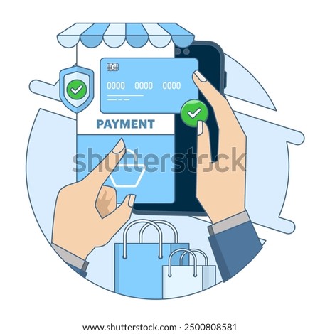 E-commerce checkout page concept with payment method in shopping cart, secure payment gateway. Select and activate a suitable mobile payment method for a seamless online shopping experience. vector.
