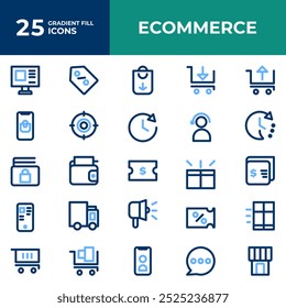 Ecommerce Color Outline Icons Set. Editable flat design for online shop symbols. Perfect for websites, UI and mobile apps.