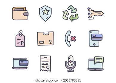 E-commerce color vector doodle simple icon set