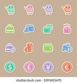 e-commerce color vector icons on paper stickers