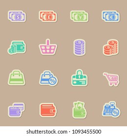 e-commerce color vector icons on paper stickers