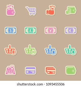 e-commerce color vector icons on paper stickers