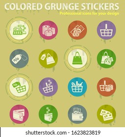 e-commerce colored grunge icons with sweats glue for design web and mobile applications