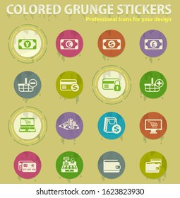 e-commerce colored grunge icons with sweats glue for design web and mobile applications