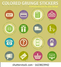 e-commerce colored grunge icons with sweats glue for design web and mobile applications