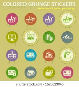 e-commerce colored grunge icons with sweats glue for design web and mobile applications